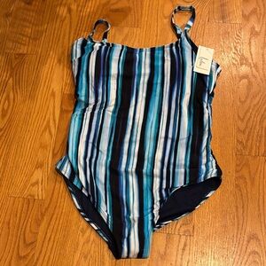 Chic Striped Blue One-Piece Swimsuit